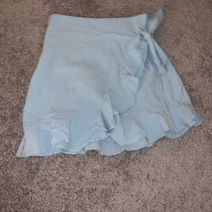 Blue Tie Front Ruffled Skirt